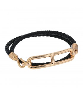 Hermès Roulis Double Tour gold and leather bracelet