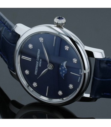 Frederique Constant stainless steel, mother of pearl and diamonds Slimline Ladies Moonphase watch