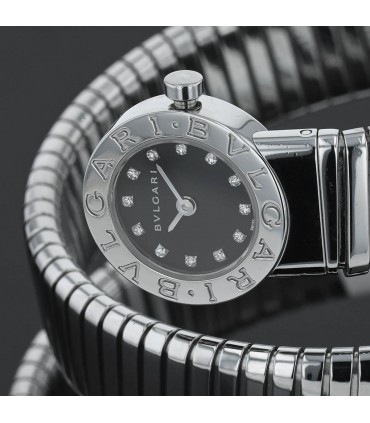 Bulgari Serpenti Tubogas stainless steel and diamonds watch