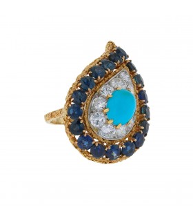 Gold, turquoise, sapphires and diamonds ring