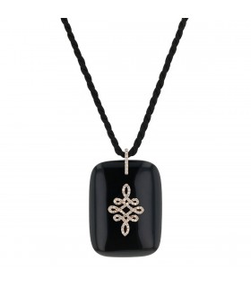 Collier or, onyx, diamants